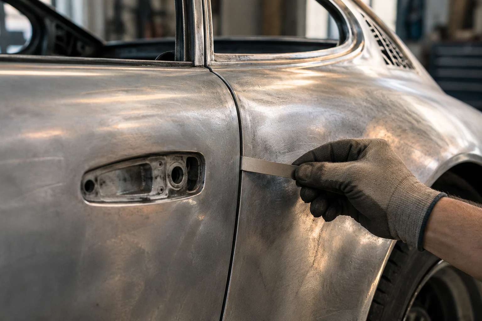 Illustrative image: Adjusting a door gap with feeler gauges
