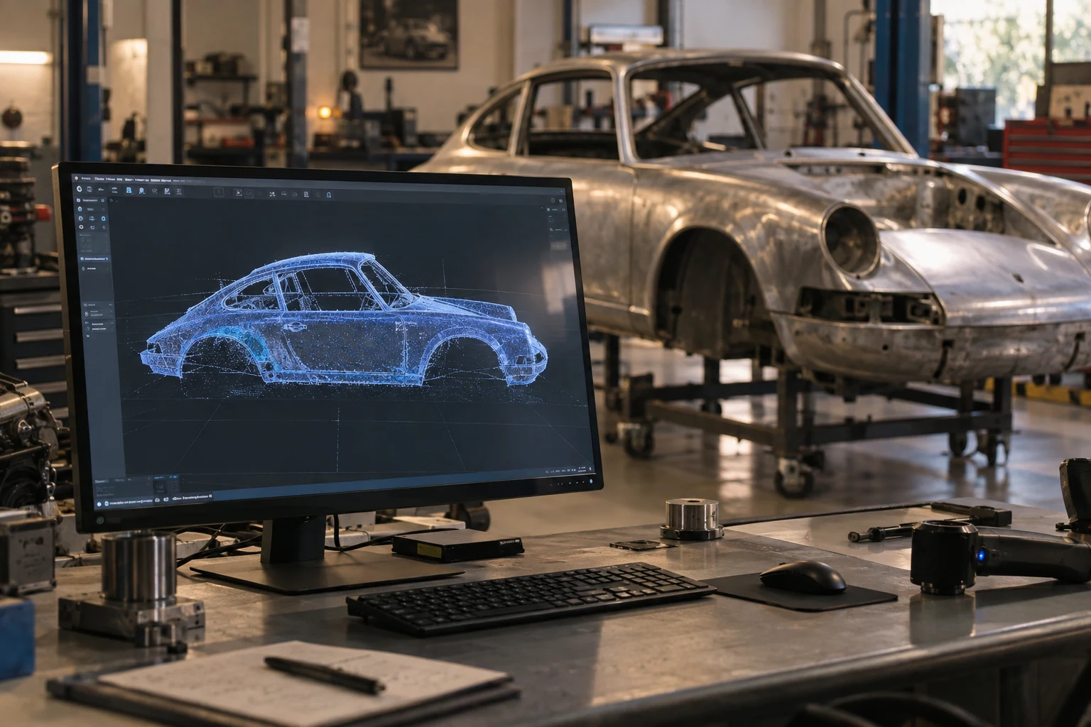 Illustrative image: Point-cloud and mesh visualisation of a 911 body
