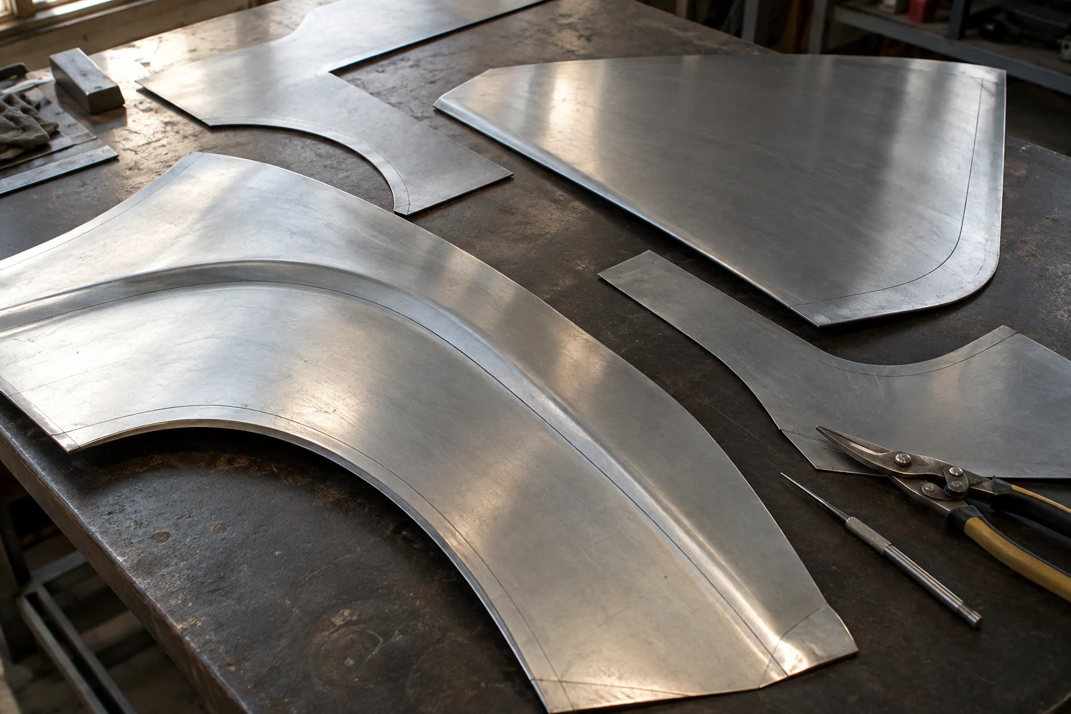 Illustrative image: Sheet-metal blanks laid out for forming