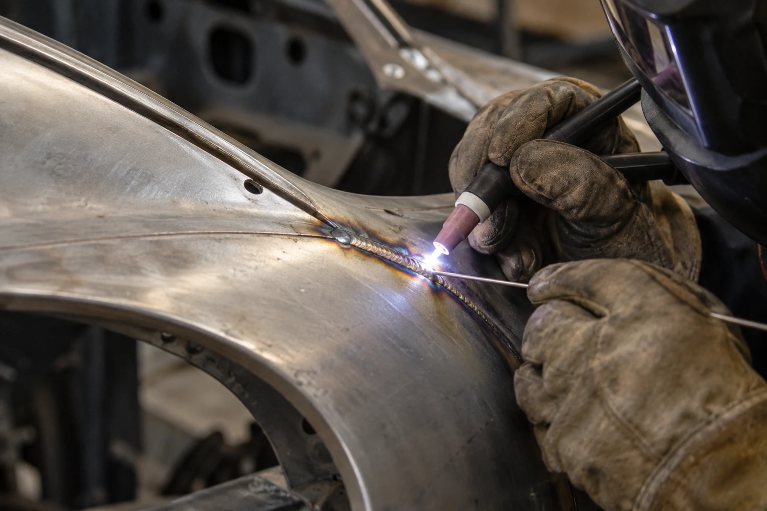 Illustrative image: TIG welding a panel seam